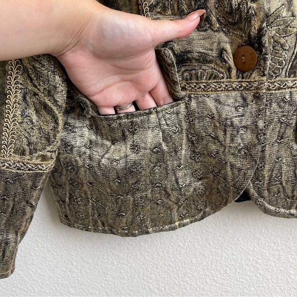 FLASHBACK COUTURE Vintage 90s Khaki Olive Velvet Carpet Button Up Blazer Jacket - Picture 5 of 9